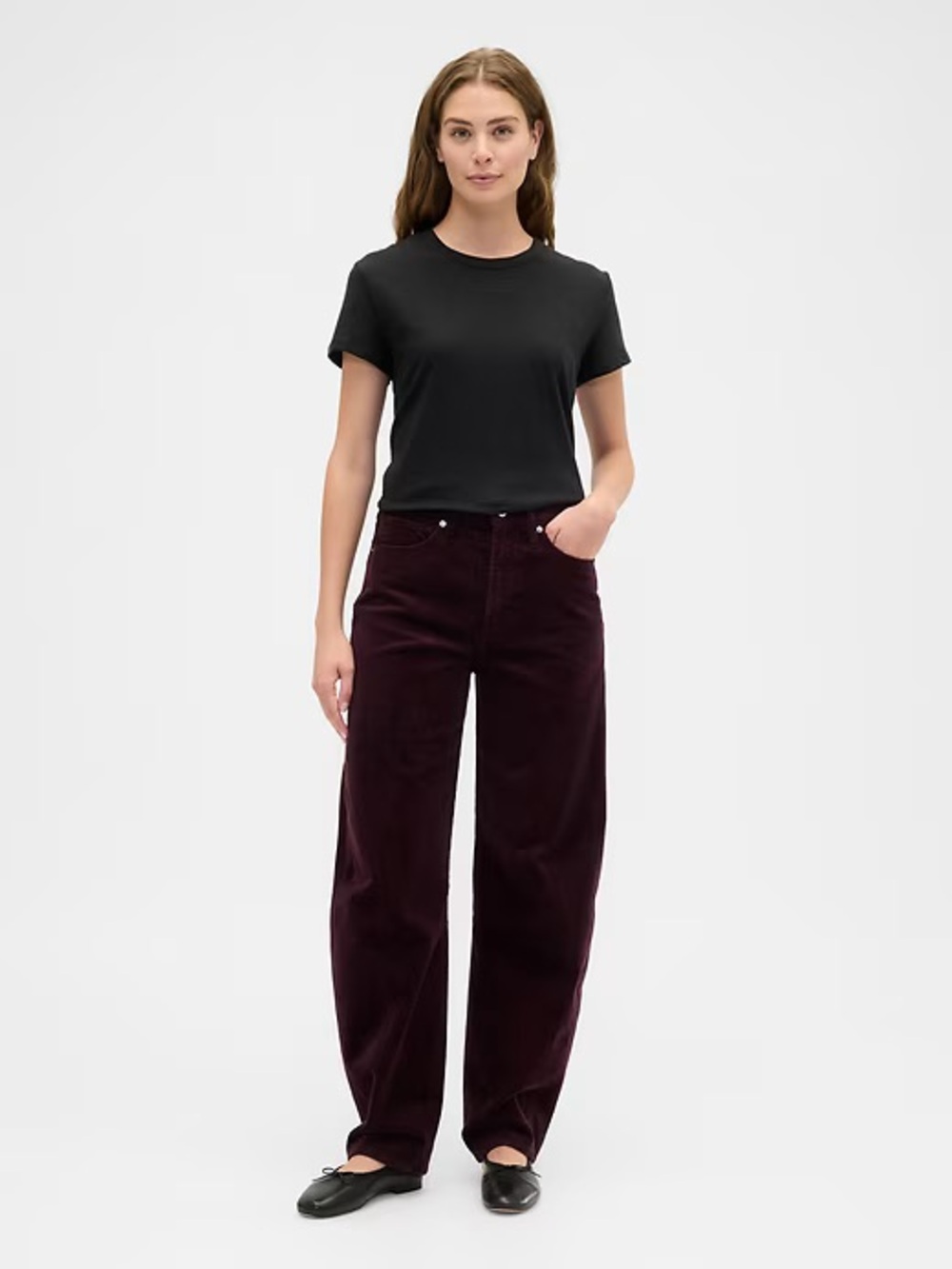 Gap High Rise Barrel Corduroy Pants Burgundy Baggy Business Casual Dark Academia